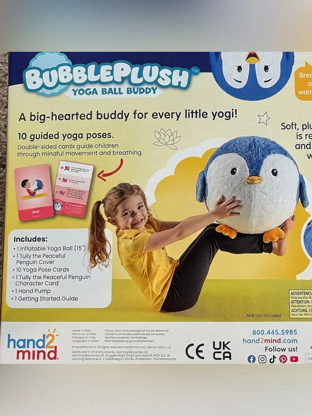 BNWT BubblePlush Yoga Ball Buddy - Blue Penguin Plush for Kids